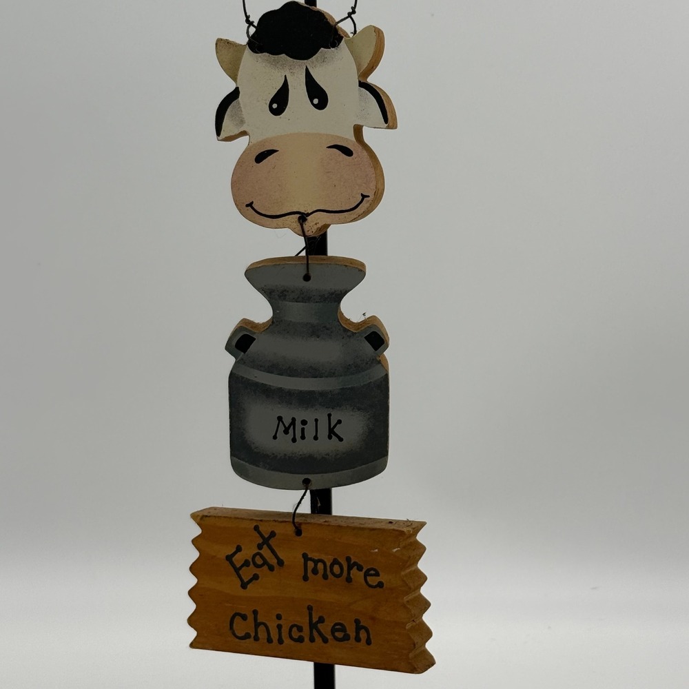 Wangs International Cow Milk Eat More Chicken Wooden Hanging Wall Decor Sign